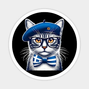 Cat With Greece Flag Bowtie Magnet